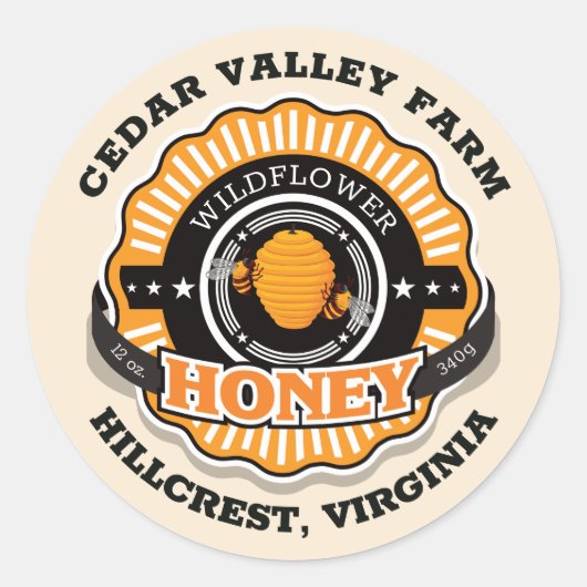 Beehive Sunburst Goldenrod Honey Ronde Sticker (Voorkant)