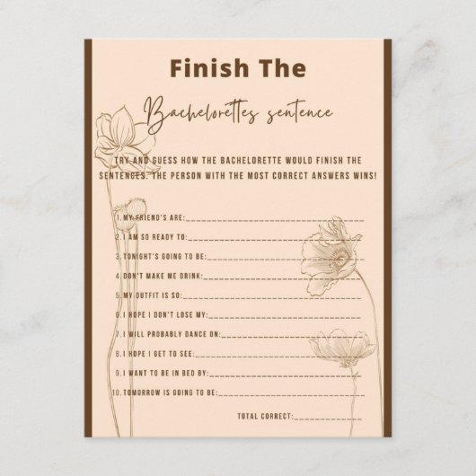 Beëindig de Bachelorette's Sentence Party Game Informatiekaartje (Voorkant)