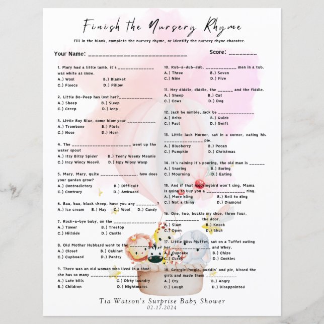 Beëindig de Nursery Rhyme Game Roze Baby Dieren (Voorkant)