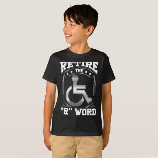 Beëindig de R Word Rolstoel Gehandicapten Prijs T-shirt (Voorkant volledig)