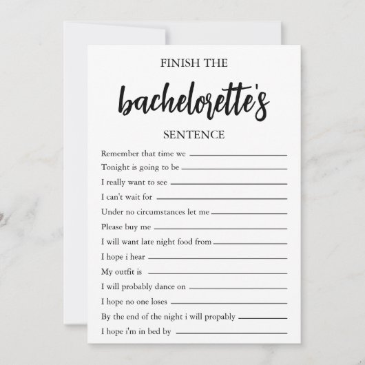 Beëindig de vrijgezellenspel Sentence Party Kaart (Voorkant)