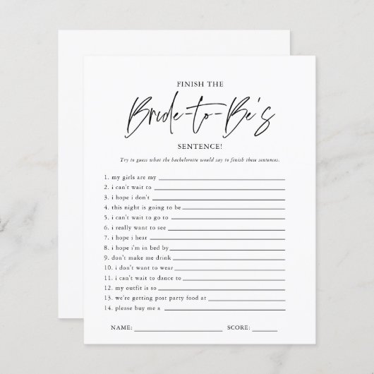 Beëindig de zin | VRIJGEZELLENFEEST (Voorkant / Achterkant)