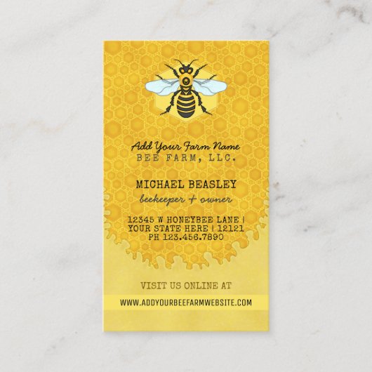Beekeeper Apiary Bee Farm Honeybees Honeycomb Hive Visitekaartje (Voorkant)