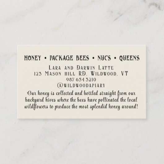 Beekeeper Cottage Style  Skep & Honingbijen Visitekaartje (Achterkant)