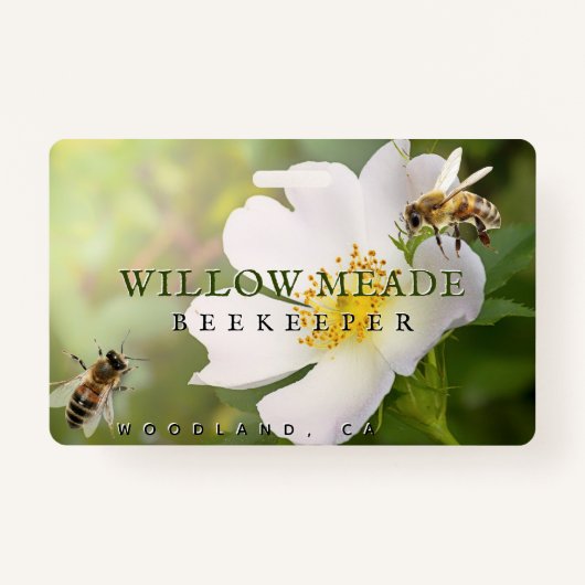 BEEKEEPER ID Badge with Rose Flower and Bees (Voorkant)