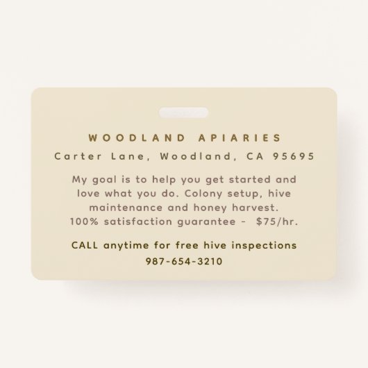 BEEKEEPER ID Badge with Rose Flower and Bees (Achterkant)