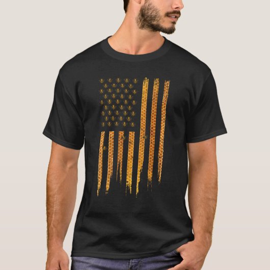 Beekeeping American Flag Honeycomb Honey Bees Beek T-shirt (Voorkant)
