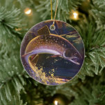 beekforel vis visser, sport Gevist Keramisch Ornament<br><div class="desc">Prachtig  illustratievisontwerp voor de visliefhebber met een visser die op beekforel vist in een lokale rivier.</div>
