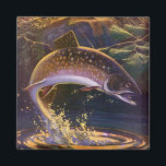 beekforel vis visser, sport Gevist Magneet<br><div class="desc">Prachtig  illustratievisontwerp voor de visliefhebber met een visser die op beekforel vist in een lokale rivier.</div>