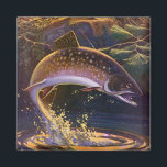 beekforel vis visser, sport Gevist Magneet<br><div class="desc">Prachtig  illustratievisontwerp voor de visliefhebber met een visser die op beekforel vist in een lokale rivier.</div>