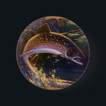 beekforel vis visser, sport Gevist Ronde Button 5,7 Cm<br><div class="desc">Prachtig  illustratievisontwerp voor de visliefhebber met een visser die op beekforel vist in een lokale rivier.</div>