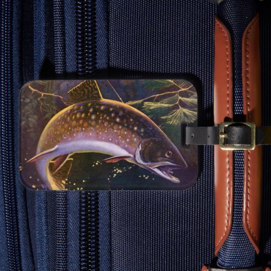 Beekforel Visser, Vintage Sportvisserij Bagagelabel (Voorkant Insitu 4)