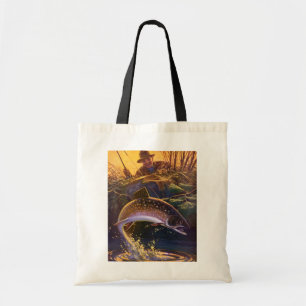 Beekforel Visser, Vintage Sportvisserij Tote Bag