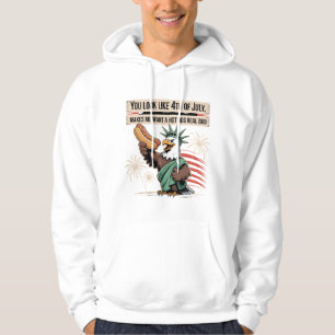 Beeld Eagle Hot Dog 4 juli Grappige kunst Hoodie