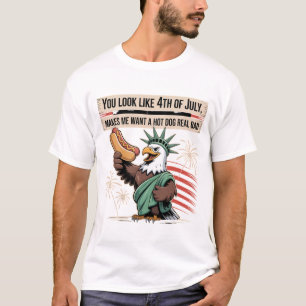 Beeld Eagle Hot Dog 4 juli Grappige kunst T-shirt