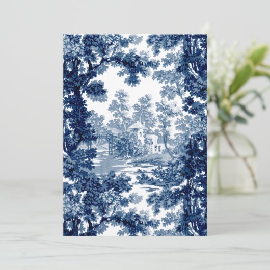 beeld in het landschap Toile-Blue en White Bedankkaart (Staand voorkant)