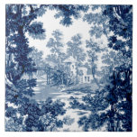 beeld in het landschap Toile-Blue en White Tegeltje<br><div class="desc">Klassieke  landschapstoile de jouy-patronen met een rustige laag en brug in een kringloop die is omgeven door een boomgaard in lichtblauw en donkerblauw op een witte achtergrond. Het patroon is naadloos en kan omhoog of omlaag worden geschraapt.</div>