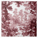 beeld in het landschap Toile-Roze & White Tegeltje<br><div class="desc">Klassieke  landschapstoile de jouy-patronen met een rustig huisje en brug in een kegelvormig klooster met een boomgaard op witte achtergrond in een tinten roze en maroon. Het patroon is naadloos en kan omhoog of omlaag worden geschraapt.</div>