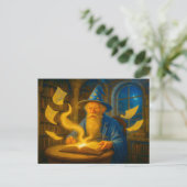 Beeld lezen van spreukboek in olieverfschilderij feestdagenkaart (Staand voorkant)