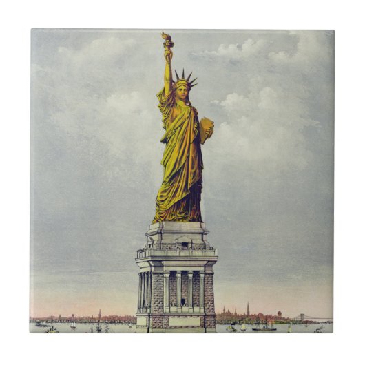 beeld van de reis van Liberty New York Tegeltje (Voorkant)