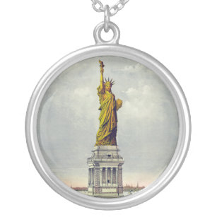  beeld van de reis van Liberty New York Zilver Vergulden Ketting