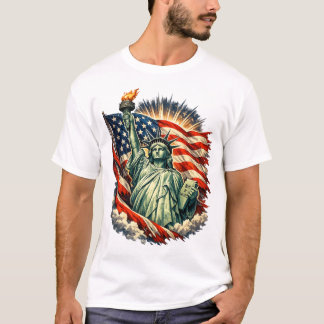Beeld van de Vrijheid & Amerikaanse Vlag Patriotti T-shirt