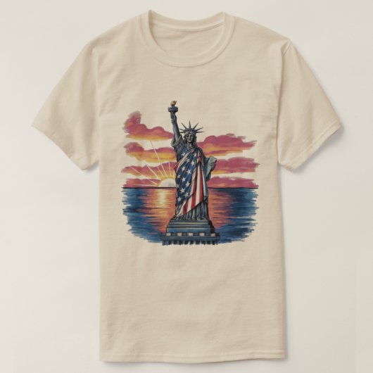 Beeld van de Vrijheid Amerikaanse Vlag T-shirt (Design voorkant)