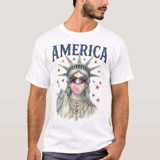 Beeld Van De Vrijheid Bubbel, Meisjesachtig USA 4  T-shirt