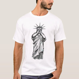 Beeld van de Vrijheid dat haar gezicht bedekt met T-shirt