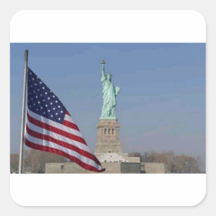 Beeld van de Vrijheid en Amerikaanse vlag Patriott Vierkante Sticker