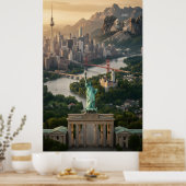 Beeld van de Vrijheid en Fantasie van Wereldwijde Poster (Keuken)