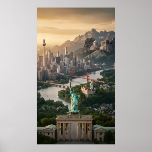 Beeld van de Vrijheid en Fantasie van Wereldwijde Poster (Voorkant)