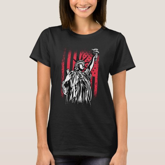 Beeld Van De Vrijheid Met De Vlag Van De VS T-shirt (Voorkant)