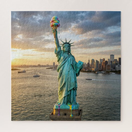 Beeld van de Vrijheid met regenboog ijsje Legpuzzel (Verticaal)