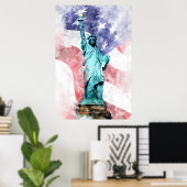 Beeld van de Vrijheid met vlag aquarel Poster (Thuiskantoor)