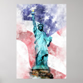 Beeld van de Vrijheid met vlag aquarel Poster (Voorkant)