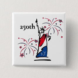 Beeld van de Vrijheid met Vuurwerk 250e Onafhankel Vierkante Button 5,1 Cm