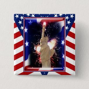 Beeld van de Vrijheid met Vuurwerk voor 4 juli Vierkante Button 5,1 Cm
