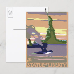 Beeld van de Vrijheid, New York City, Vintage Reiz Briefkaart