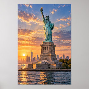 Beeld van de Vrijheid New York Zonsondergang Muurk Poster