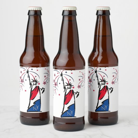 Beeld van de Vrijheid NY Rood Wit en Blauw Bier Etiket (Flessen)
