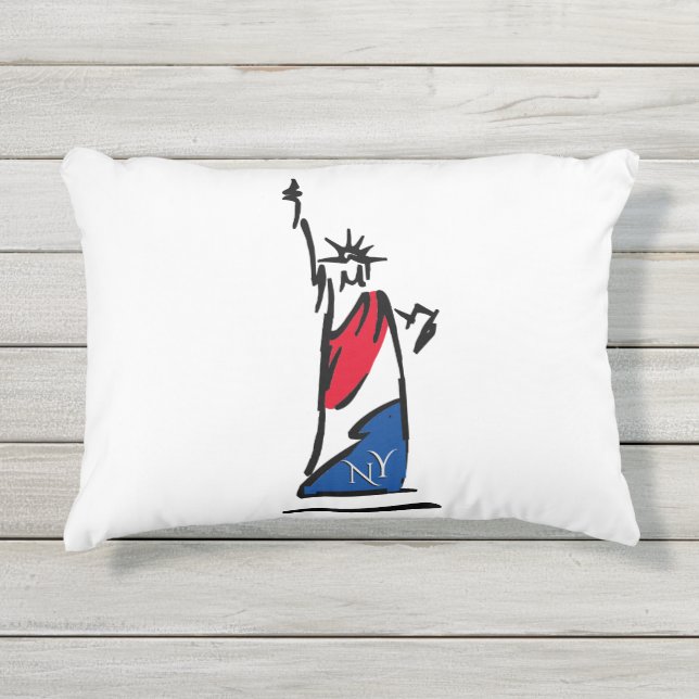 Beeld van de Vrijheid NY Rood Wit en Blauw Buitenkussen (Voorkant)