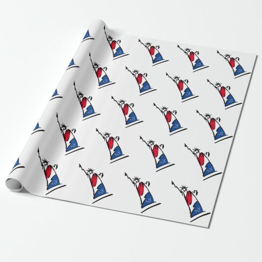 Beeld van de Vrijheid NY Rood Wit en Blauw Cadeaupapier (Uitgerold)