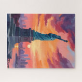 Beeld van de Vrijheid NYC Silhouet Zonsondergang A Legpuzzel (Horizontaal)