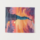 Beeld van de Vrijheid NYC Silhouet Zonsondergang A Wandkleed (Voorkant (horizontaal))