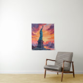 Beeld van de Vrijheid NYC Silhouet Zonsondergang A Wandkleed (In situ)