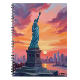 Beeld van de Vrijheid NYC Silhouette Zonsondergang Notitieboek