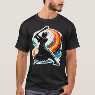 Beeld Van De Vrijheid Zwaaiend Honkbalknuppel Amer T-shirt