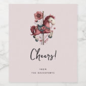 Beeld van een grillige carrouselpaard brengt cheer wijn etiket (Enkel label)
