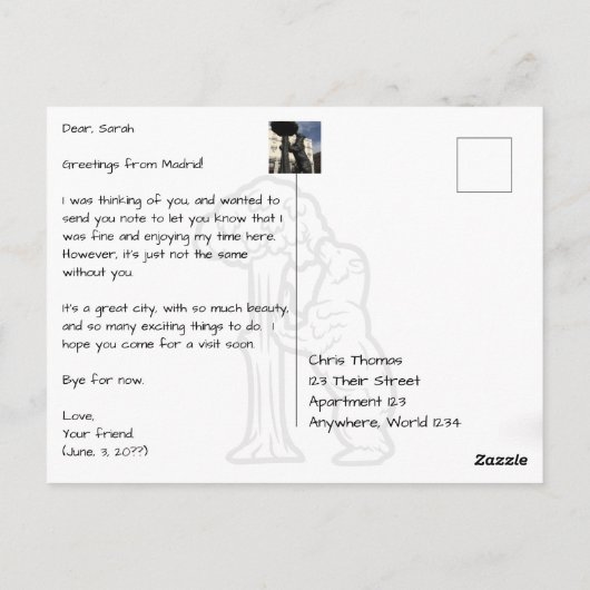 Beeld van het Beer & Strawberry Tree Madrid Spanje Briefkaart (Achterkant)